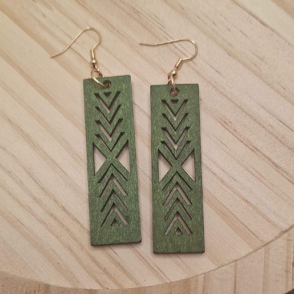Geometric Green Wooden Earrings